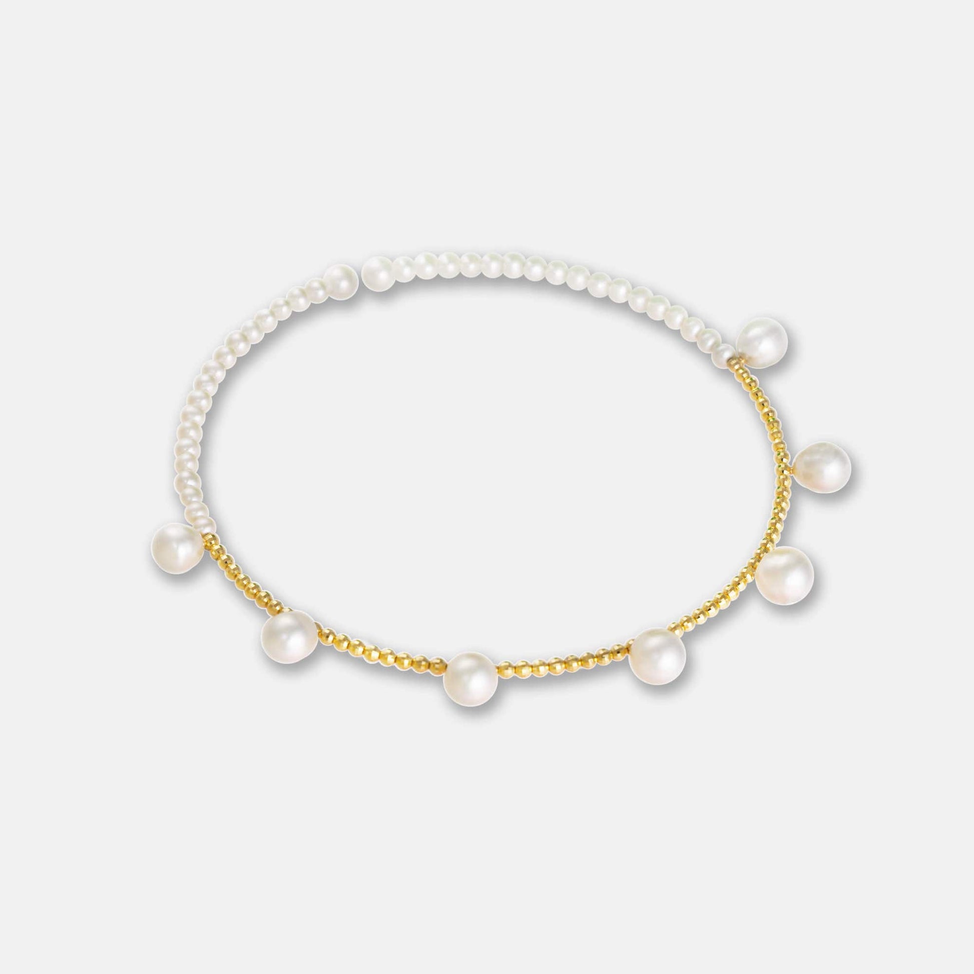 Embrace sophistication with a Pearl Dot x Gold Choker, highlighting a pearl necklace accentuated by gold beads and pearls.