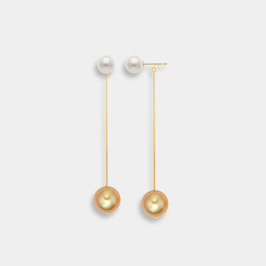 Enhance your elegance with these stunning gold and pearl earrings - Golden Sway Pearl Piercing.