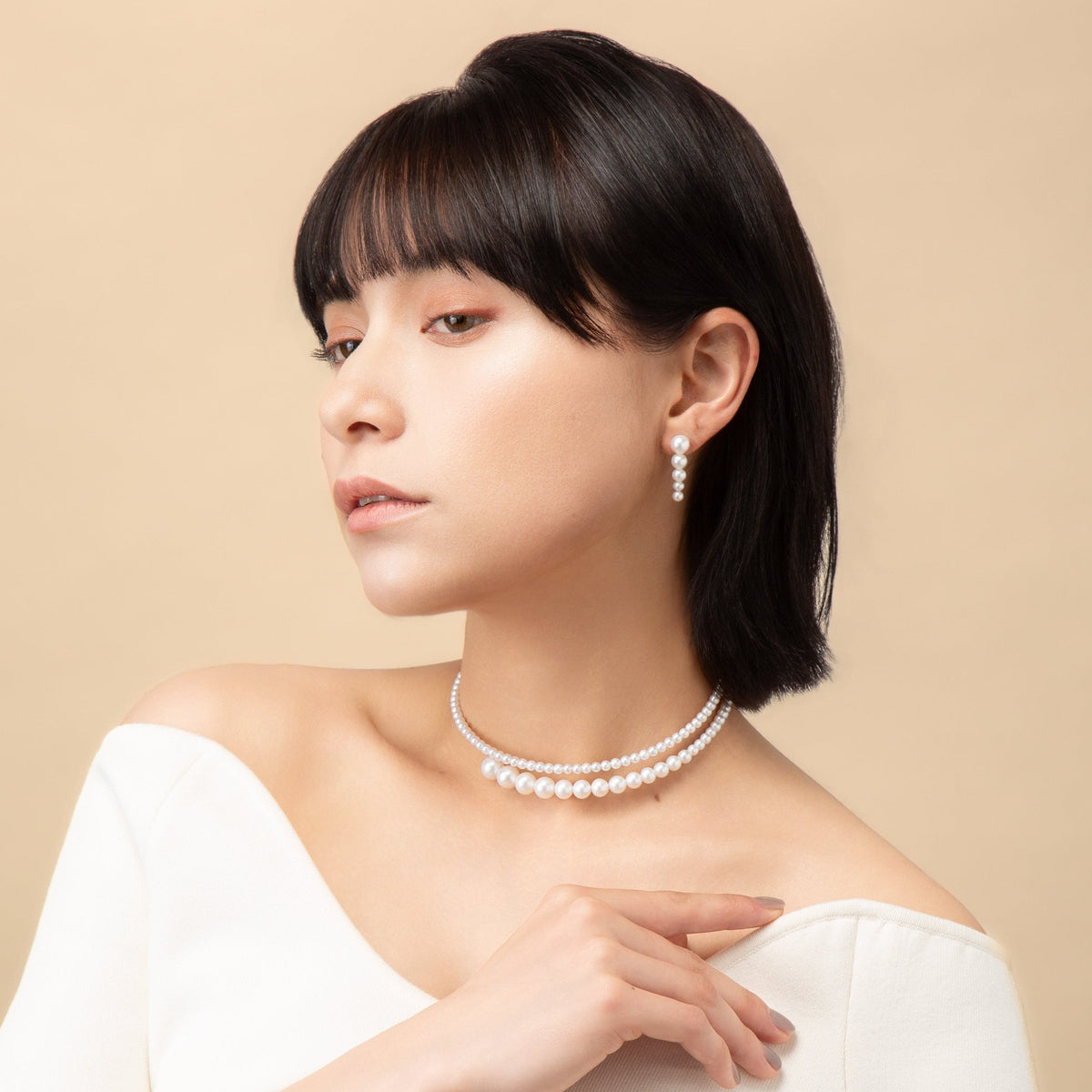 Spiral Pearl Choker worn