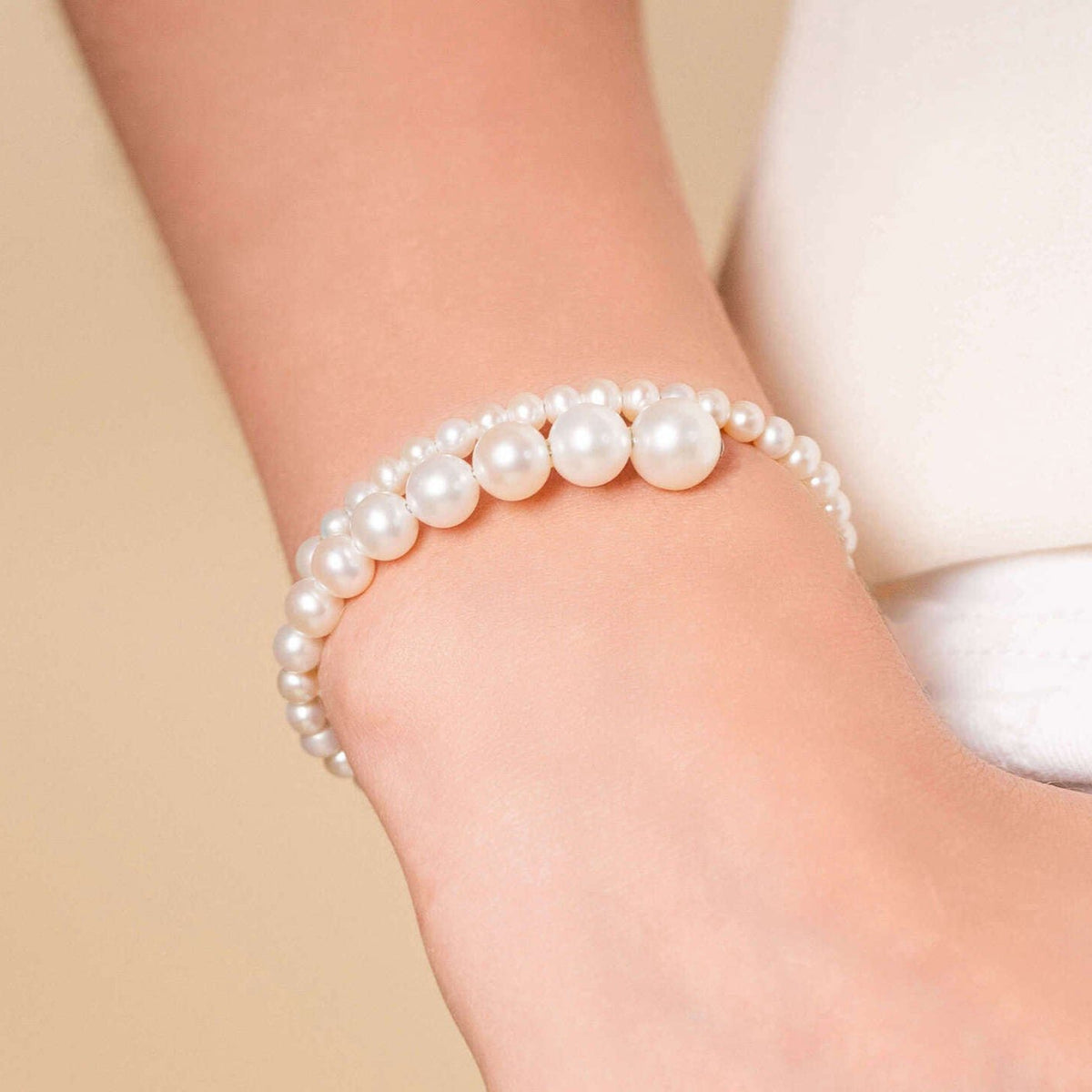 Spiral Pearl Bracelet worn on the wrist
