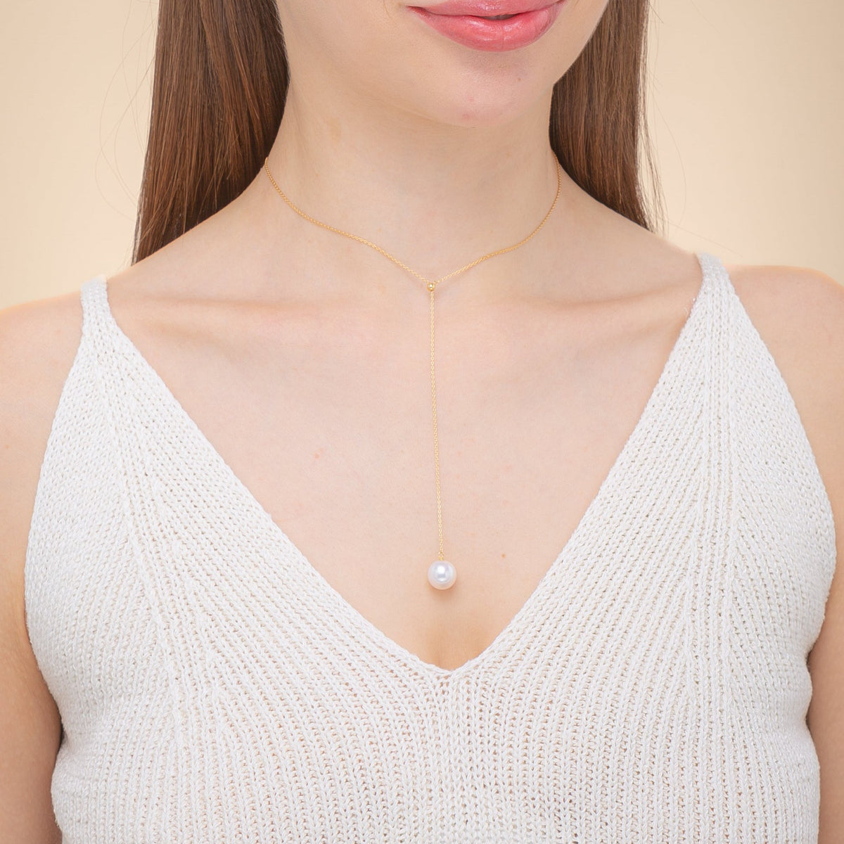 Fancy Pearl Lariat Necklace worn in a Y-shape
