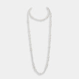 Elegant long freshwater pearl necklace with a silver clasp, a must-have piece for sophisticated elegance.