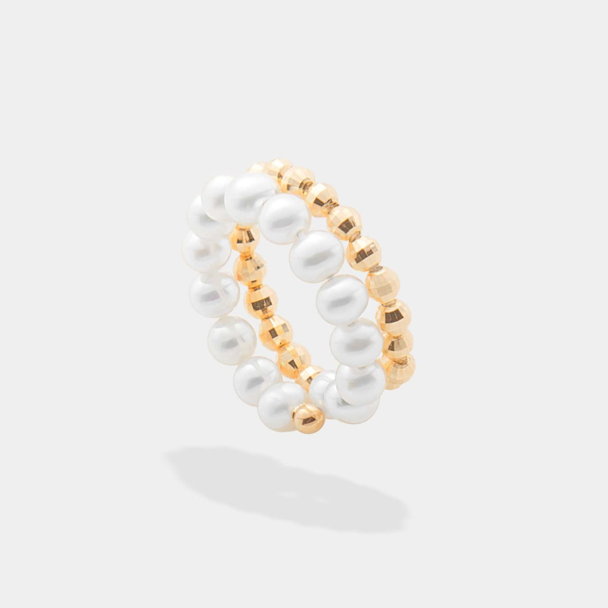 Spiral Pearl Gold Ring, angled view