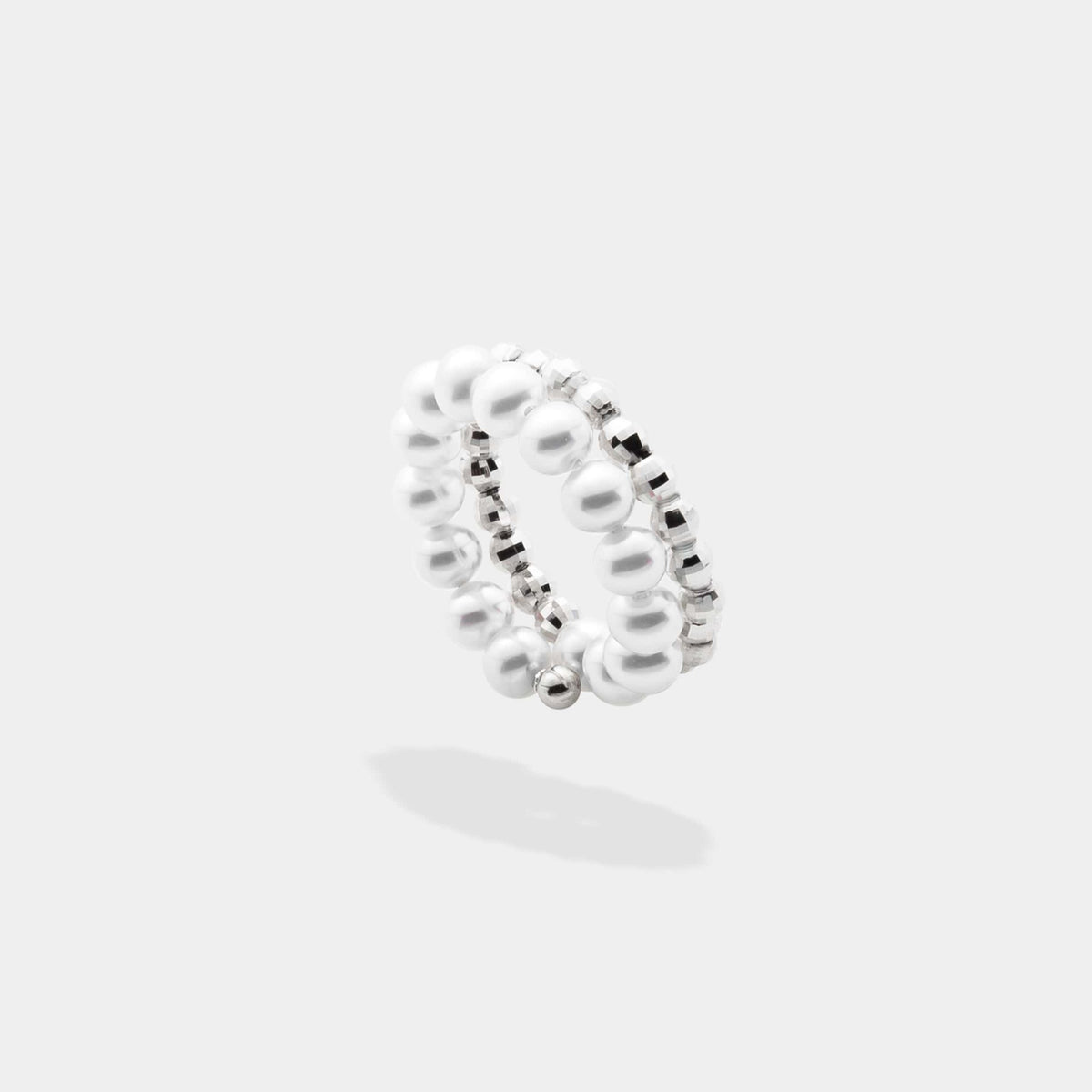 Spiral Pearl White Gold Ring, angled view