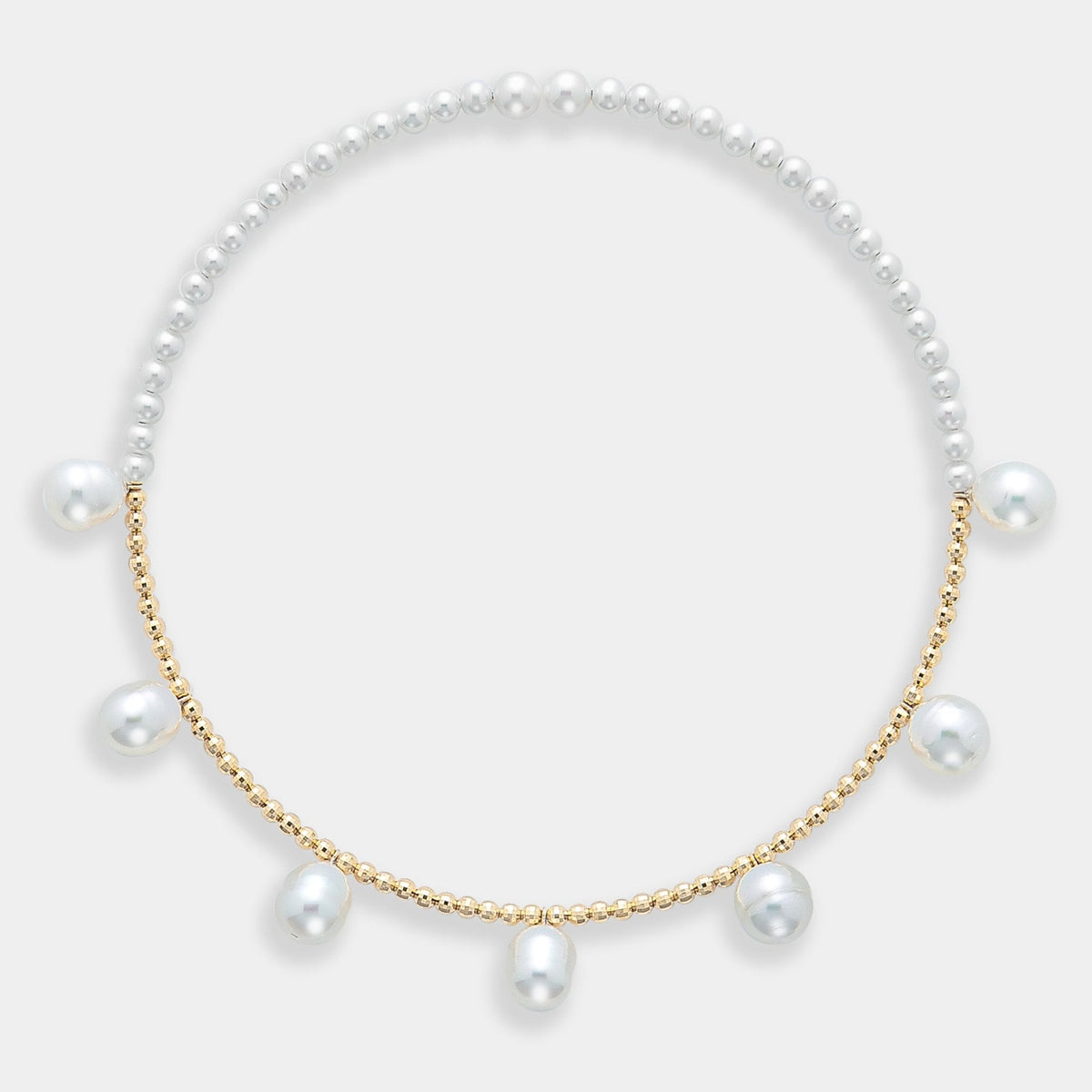 Pearl Dot Gold Choker: white South Sea pearls and 18K yellow gold mirror balls on memory wire