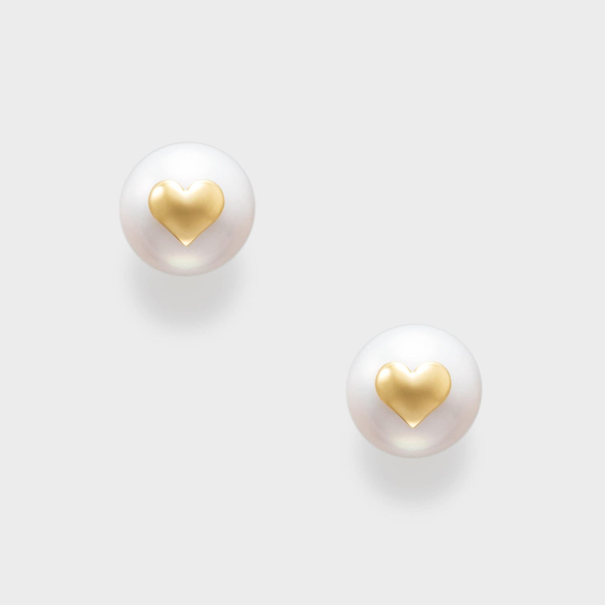 Heart Stud Pierce: 8mm pearl studs with 18K yellow gold hearts
