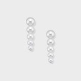 Exquisite pearl chandelier earrings, showcasing five descending pearls of increasing size for a truly captivating dangle. These elegant earrings are designed to add a touch of glamour and movement to your ensemble. Indulge in the luxury of pearls and make a statement. Purchase now!