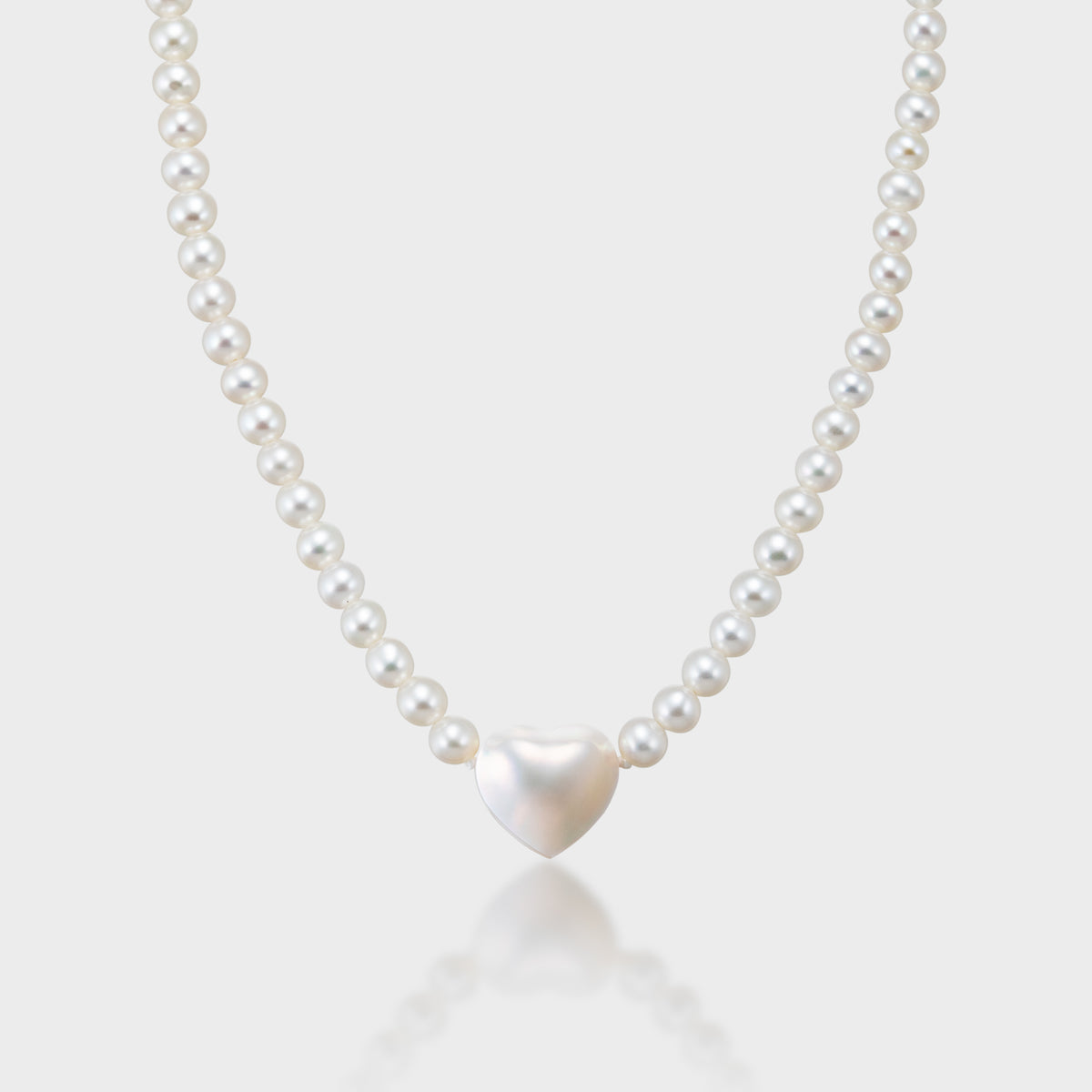 Heart Pearl Necklace, front view