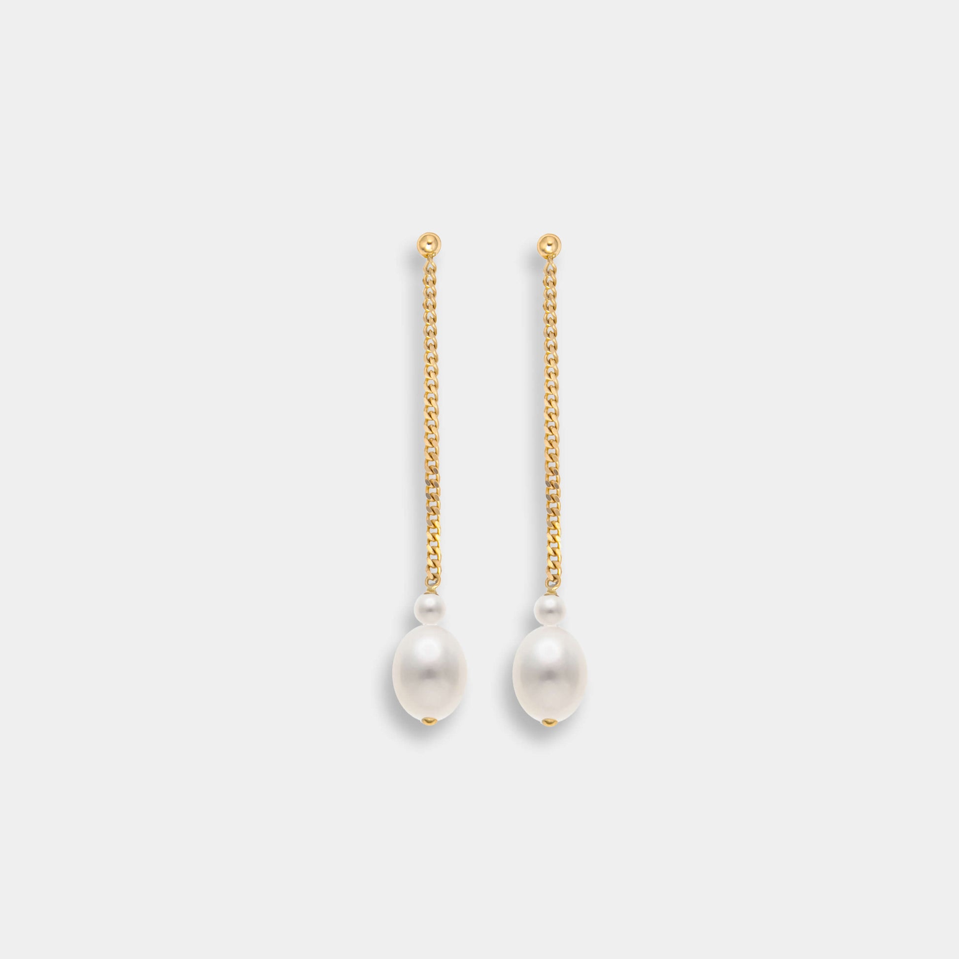 Gold Chain with Oval and Round White Pearl Earring